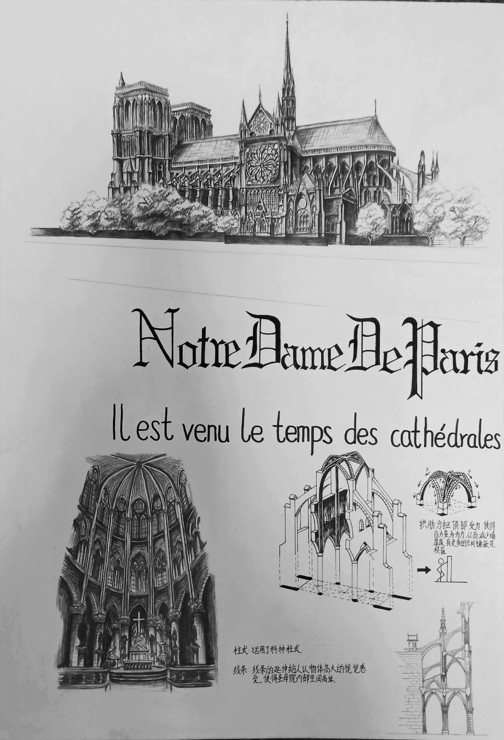 巴黎圣母院建筑抄绘