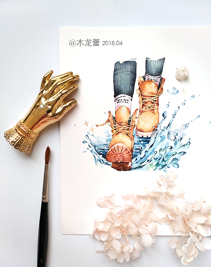 踏浪.水彩（图ZMTEyNTAwNTky） - 商业插画 - 站酷设计师木龙蕾原创素材 - 站酷ZCOOL