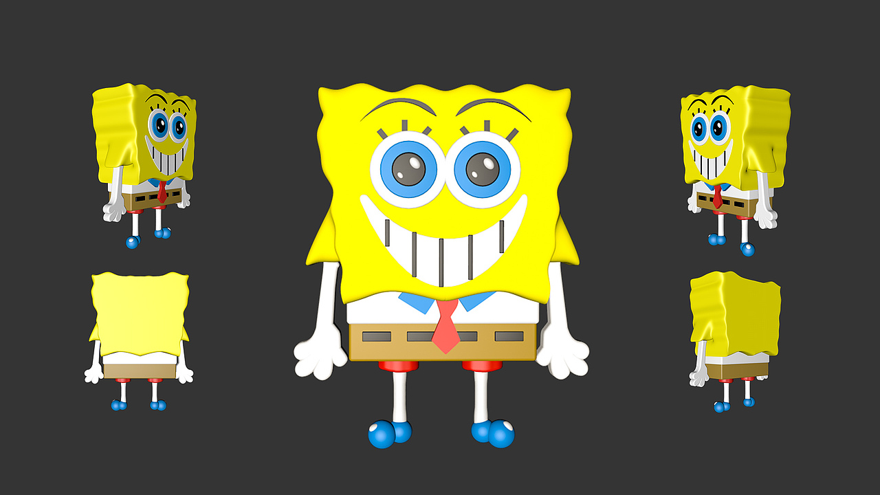 建模小白尝试用c4d做了海绵宝宝的模型,用ffd比较多,还需要精进细节