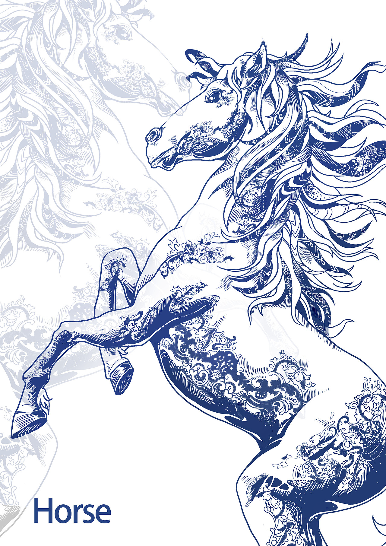 十二生肖国潮插画-马