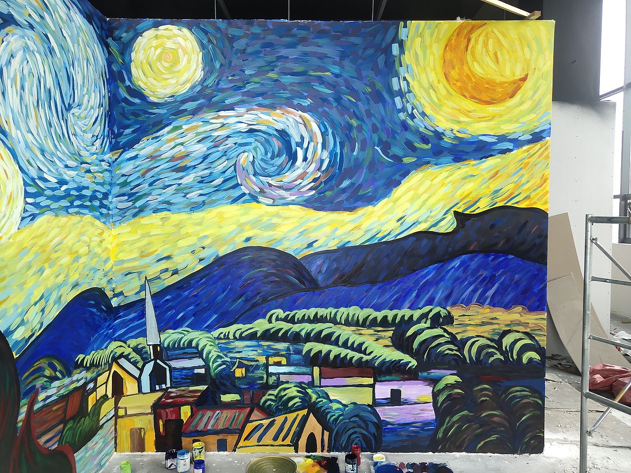 梵高星空墙绘|纯艺术|绘画|你好哇塞手绘_原创作品-站酷zcool