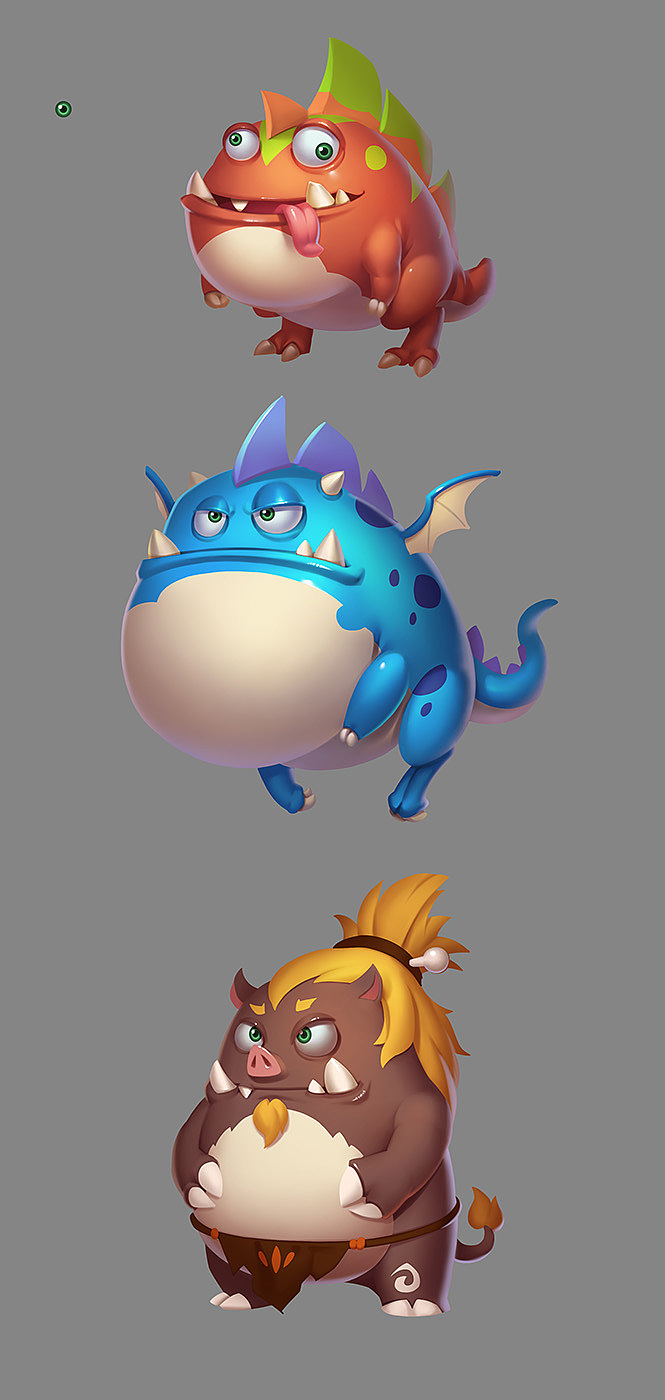 怪物大作战三只q版小怪物设计