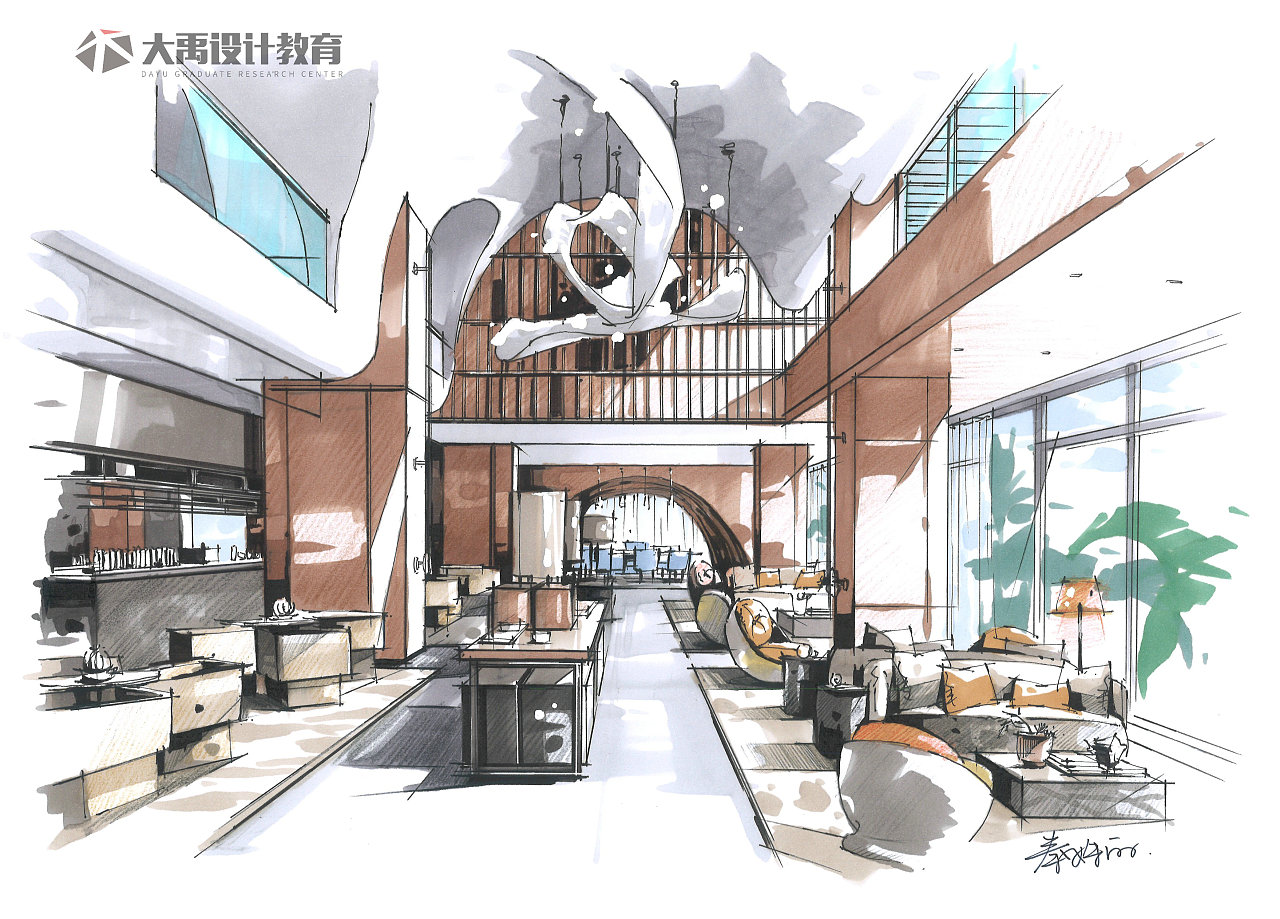 室内手绘|空间|商业空间设计|大禹手绘00学长 - 原创作品 - 站酷