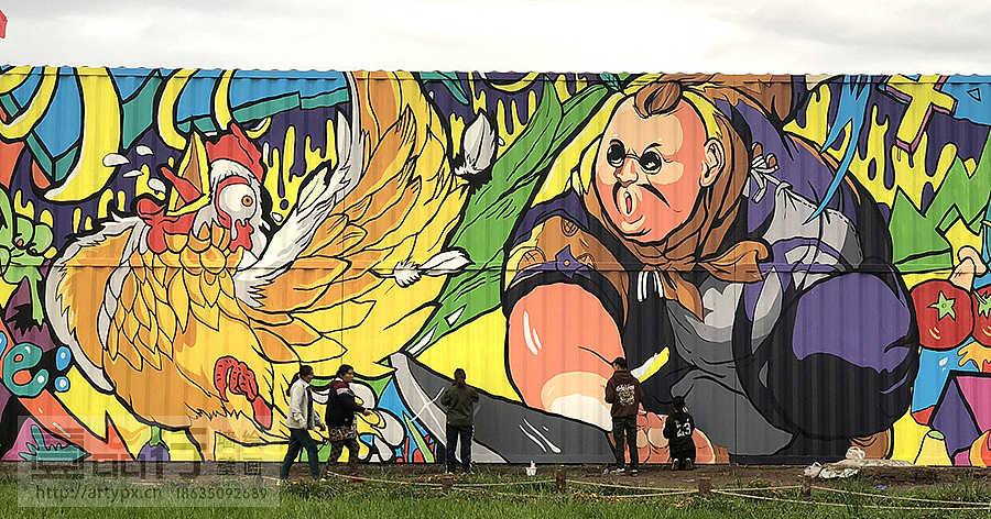 个性创意手绘墙画|集装箱彩绘|太原彩绘|卡通墙体彩绘