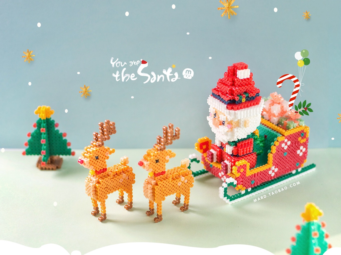 MARD拼豆原创-圣诞老人与雪橇麋鹿