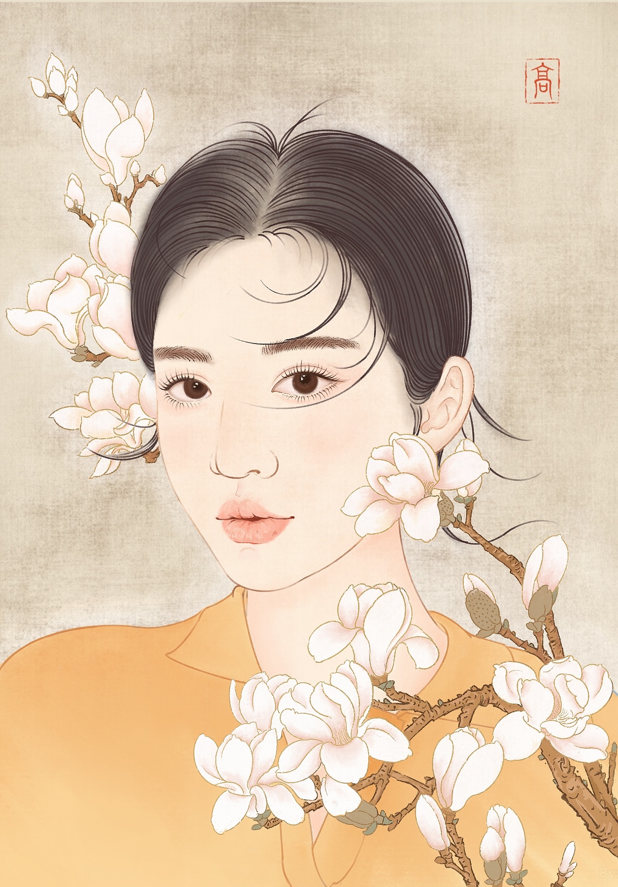 工笔风插画｜那些花儿之玉兰花