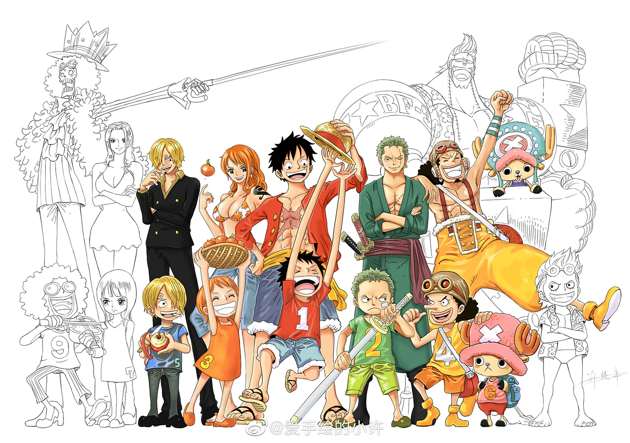 板绘作品-海贼王草帽全员（图ZMjY4NDg4MDk2） - 艺术插画 - 站酷设计师老许的视觉笔记原创素材 - 站酷ZCOOL