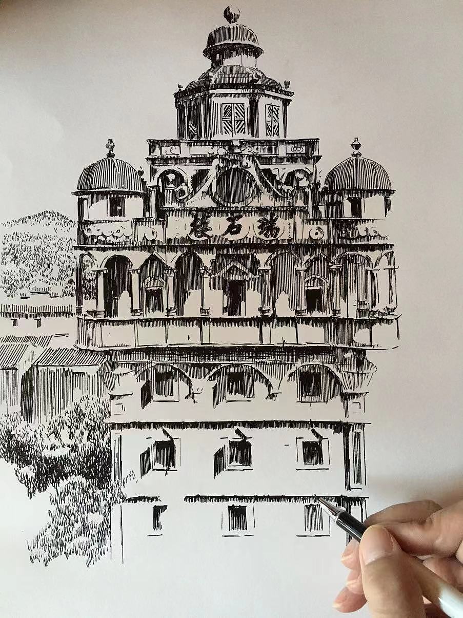 钢笔画创作过程