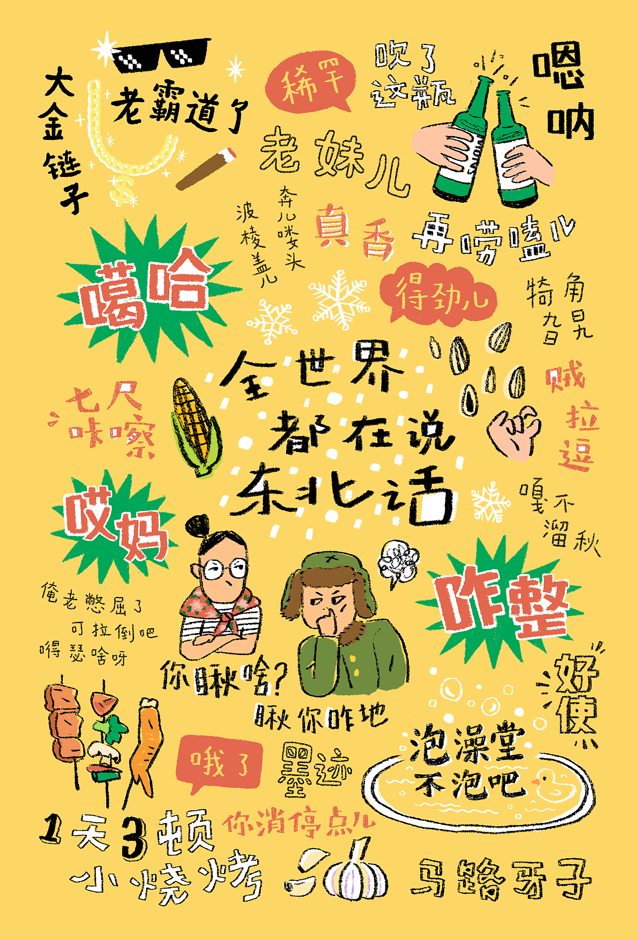 方言系列明信片-东北话 后期图案提取做了纸胶带