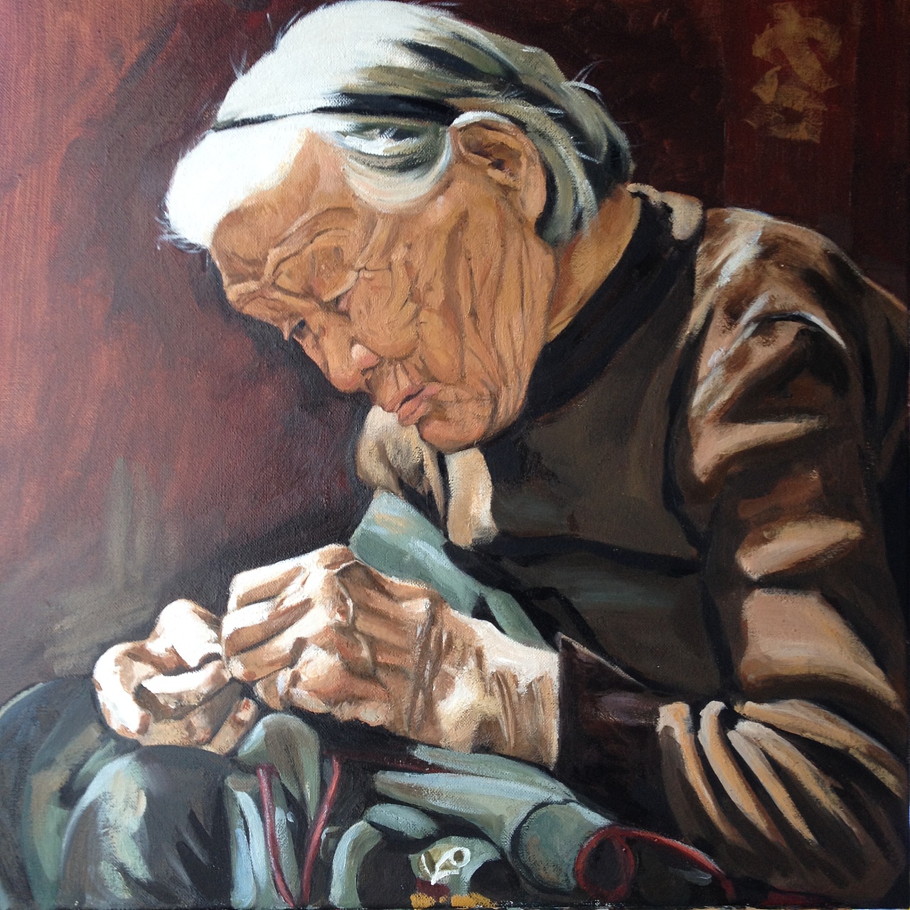 油画初学作品及绘画步骤 亲爱的奶奶