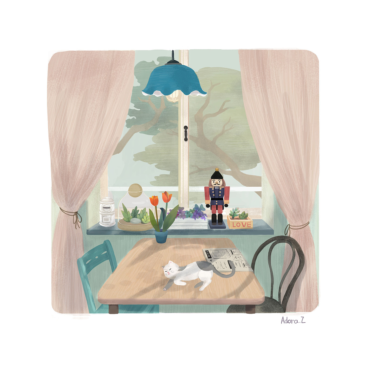 《悠闲下午茶》原创插画过程图