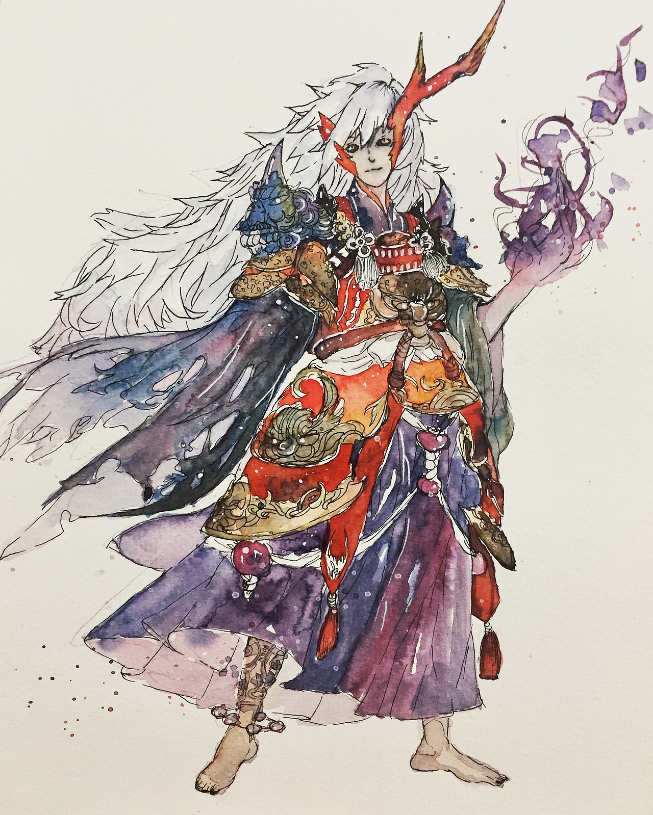 阴阳师茨木童子水彩（图ZNjU3MDExMjQ=） - 创作习作 - 站酷设计师zlreli原创素材 - 站酷ZCOOL