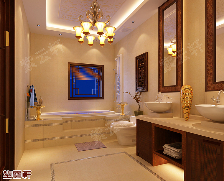 卫浴室中式别墅装修 紫云轩