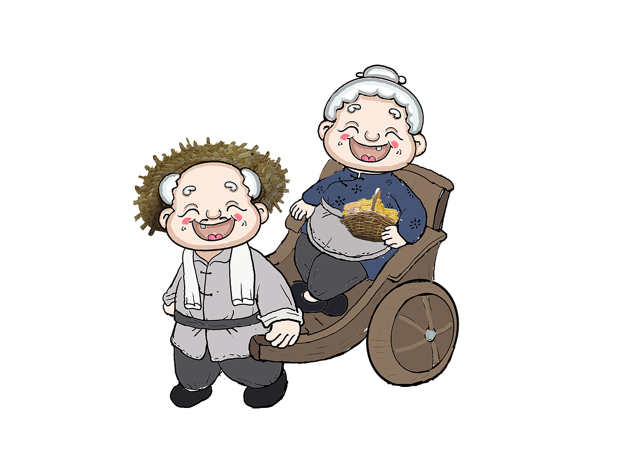 乡村风老夫妻摆件