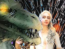 《權(quán)利的游戲》龍媽鐵王座繪畫 