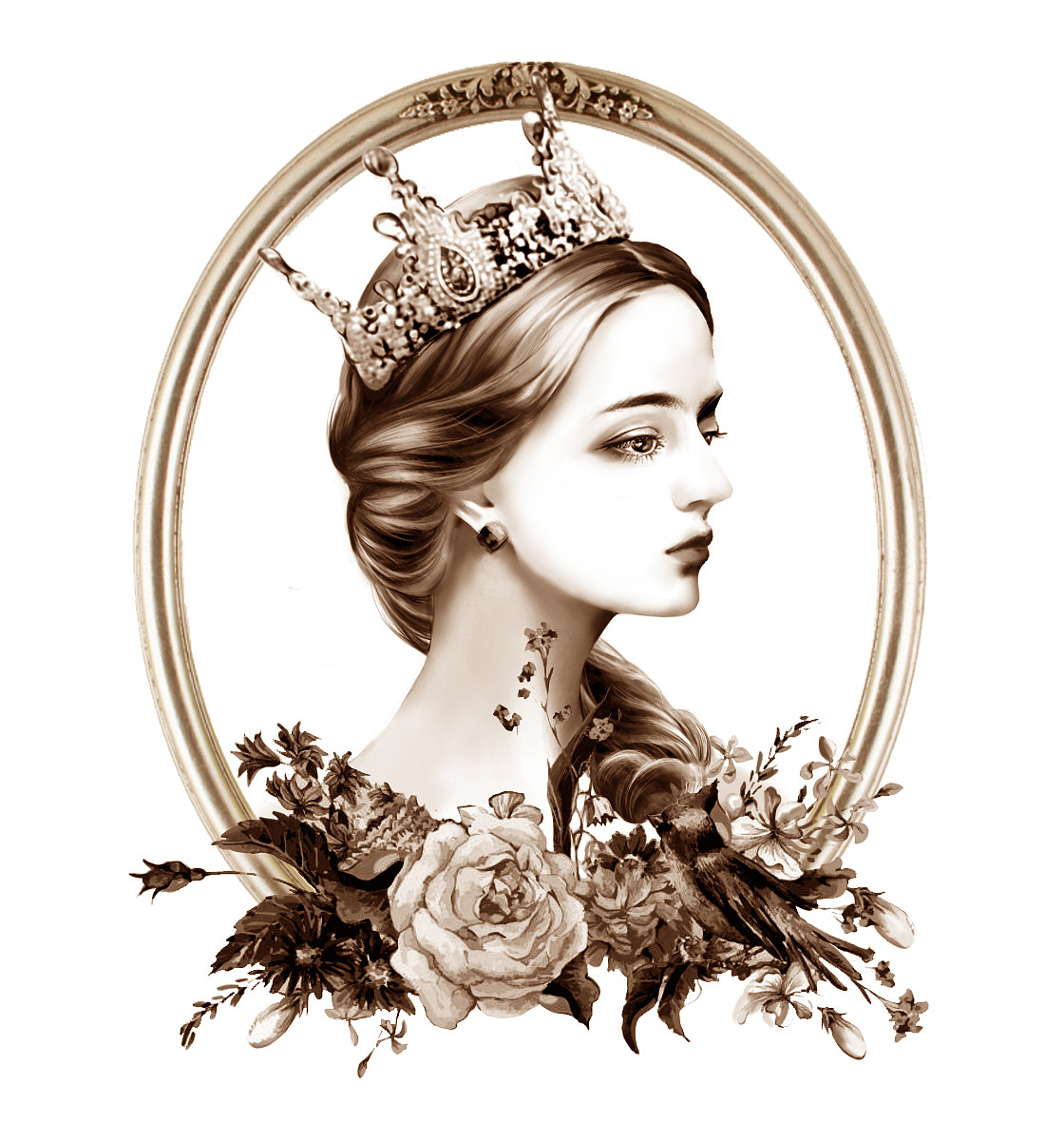 头像 插画复古风 欧美 头像 插画 人物复古花卉 手绘金融 酒店 项目