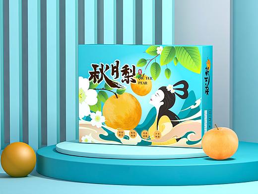 平面-包装秋月梨手绘插画国风清新水果礼盒中