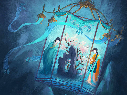 繪畫過程｜《西廂記》（個人主頁-ZNjQ5MjkzODA=） - 商業(yè)插畫 - 站酷設計師艷公子原創(chuàng)素材 - 站酷ZCOOL