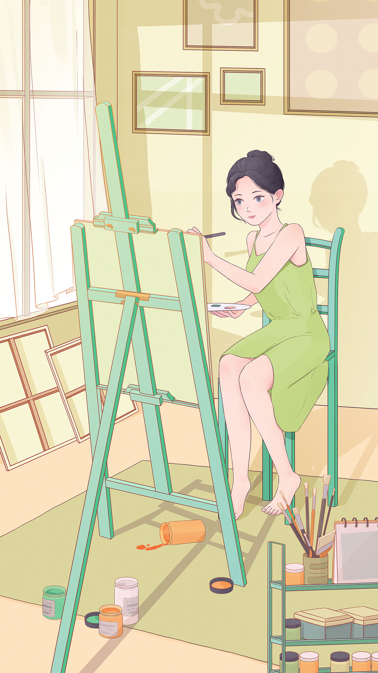 商业插画 一个人系列—画画女孩（图ZMzA1OTI4NTI0） - 商业插画 - 站酷设计师猫头F原创素材 - 站酷ZCOOL