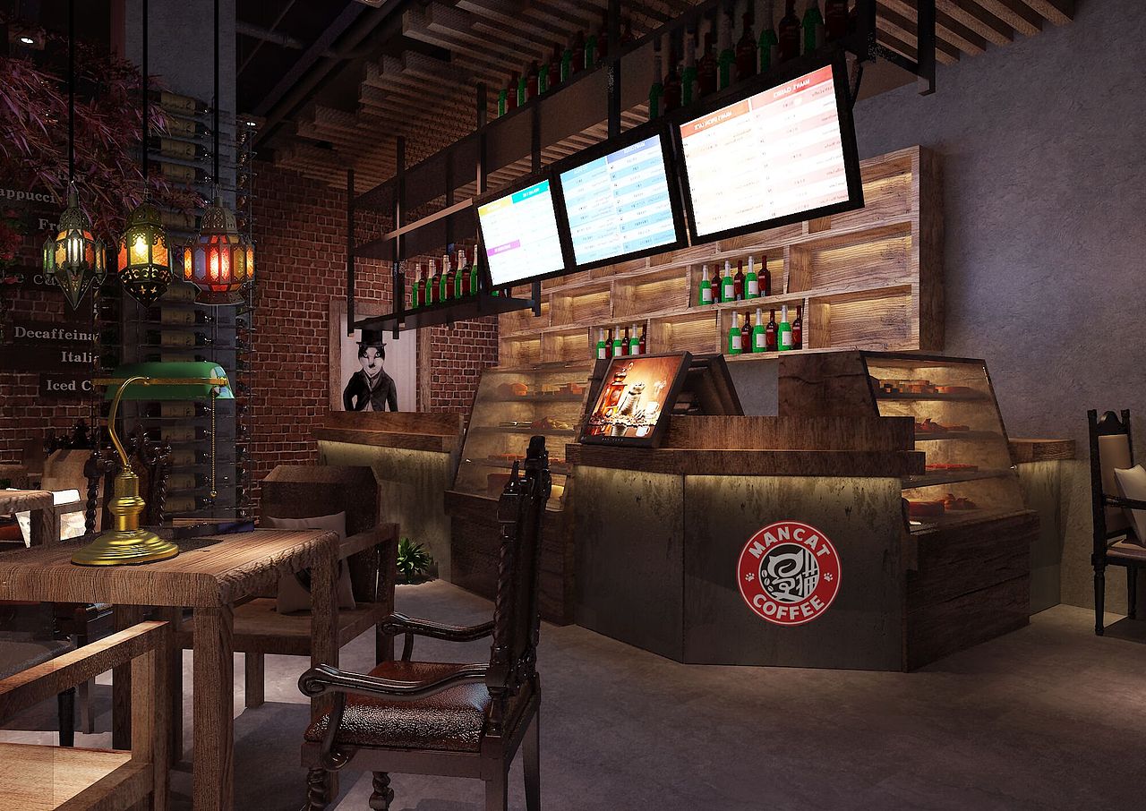 咖啡馆3D原型设计漫猫咖啡