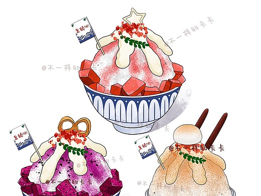 手绘冰沙插画(西瓜,火龙果)