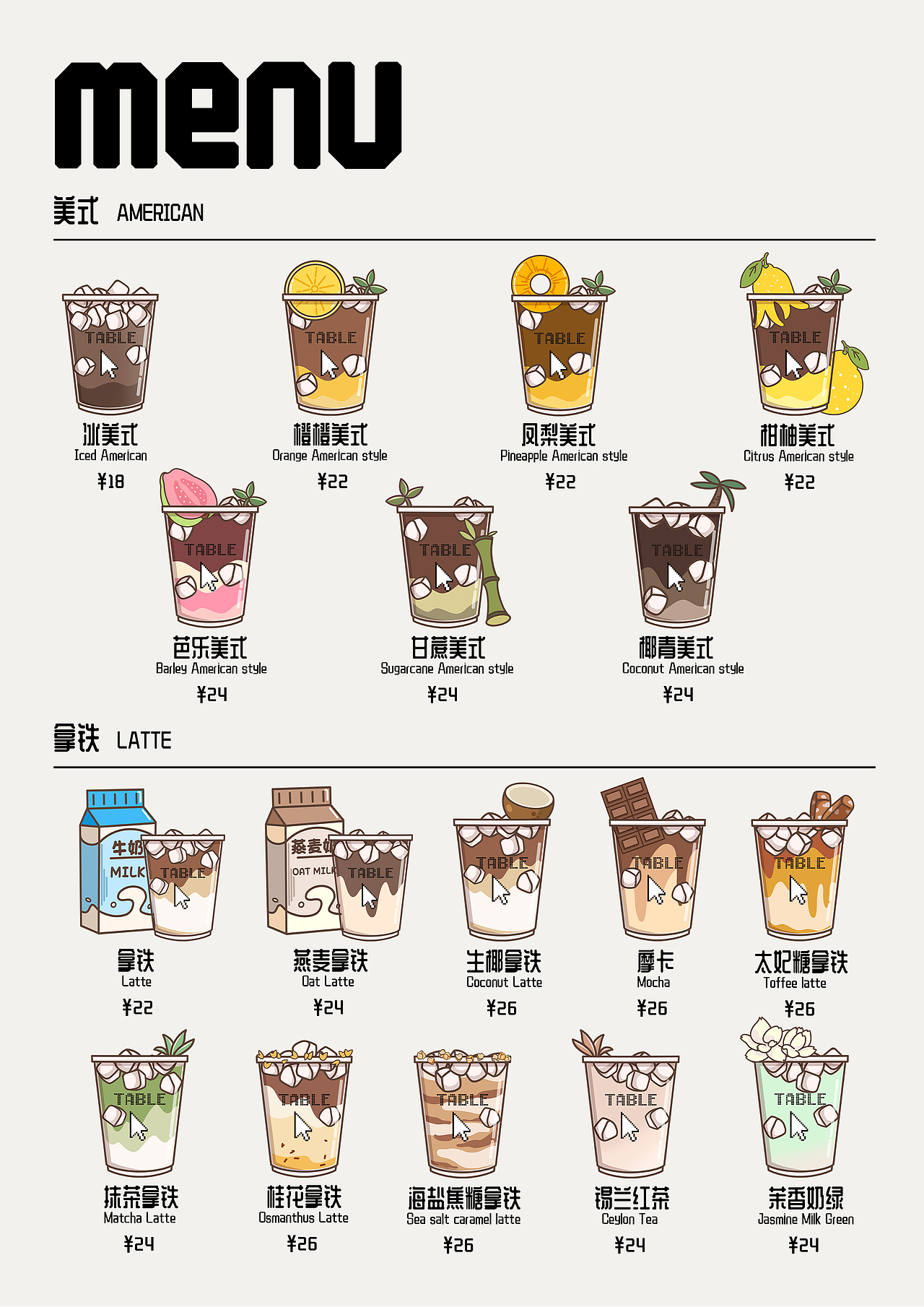 手绘插画咖啡菜单