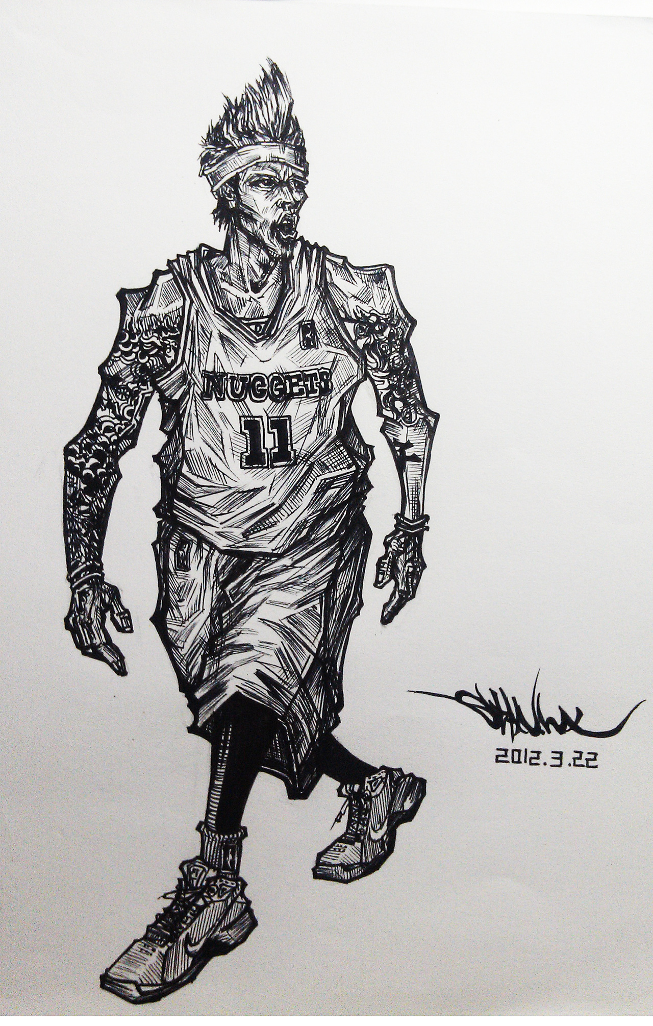 这次画的是我很喜欢的一位剽悍防守型球员鸟人安德森,霸气纹身霸气