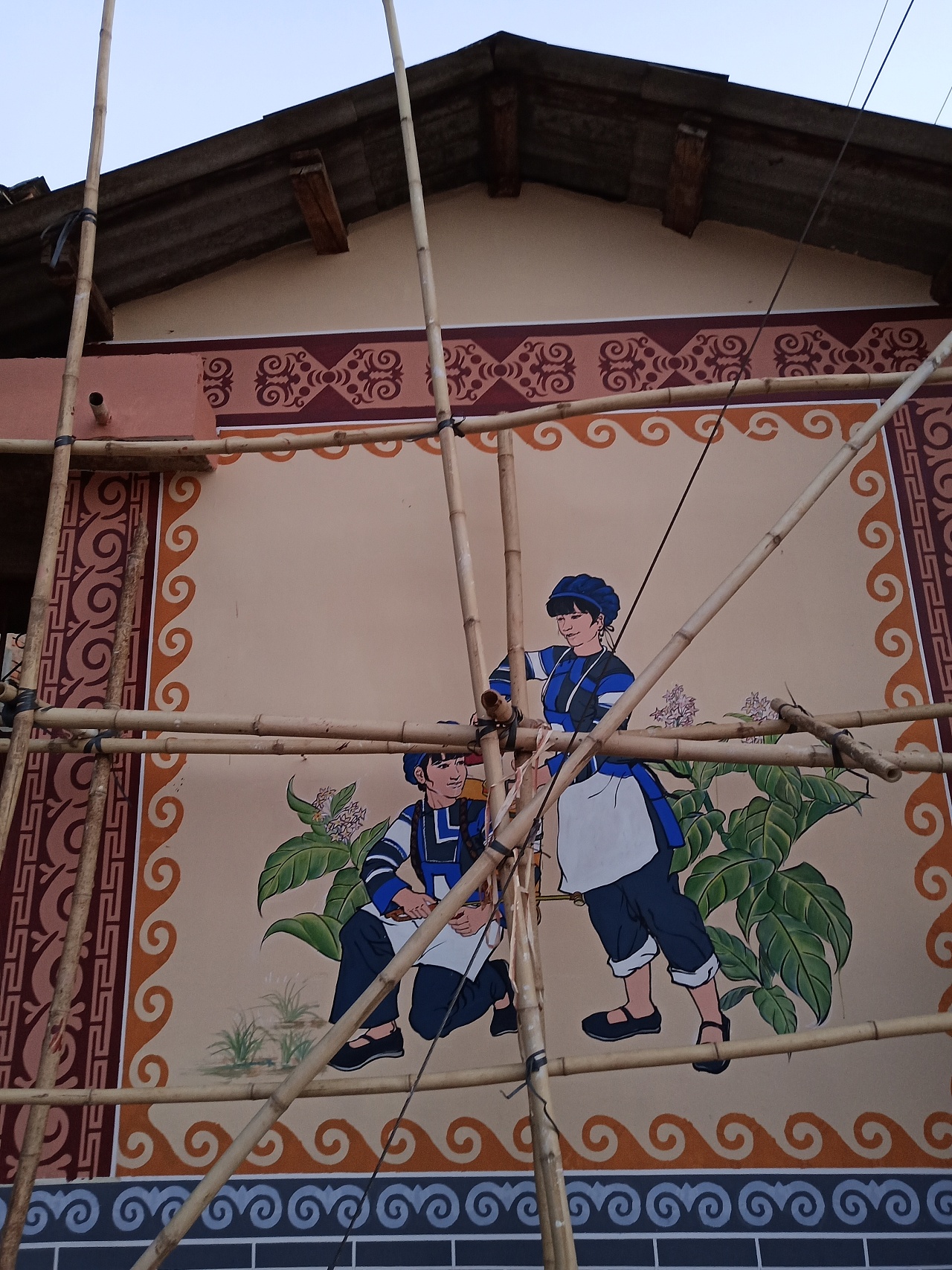 彝族文化墙彩绘图片图片