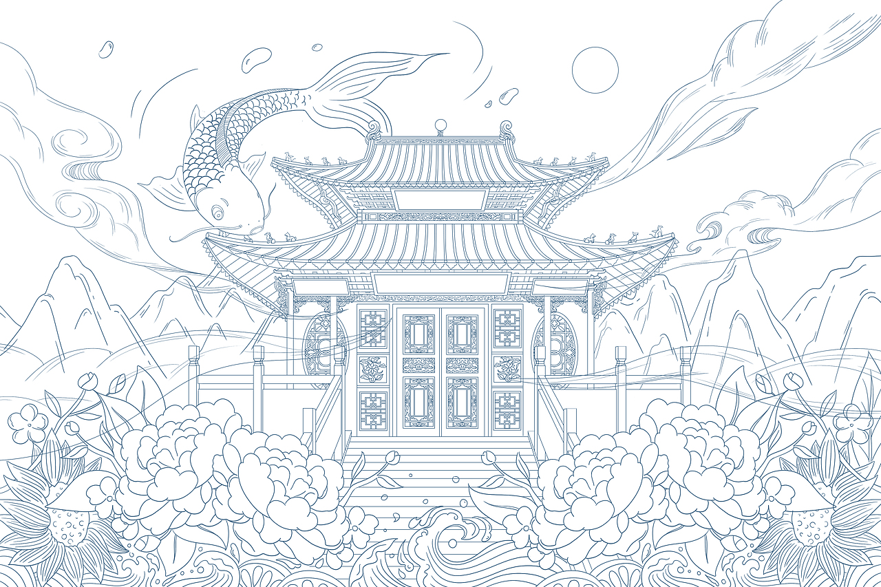 线性中国风插画