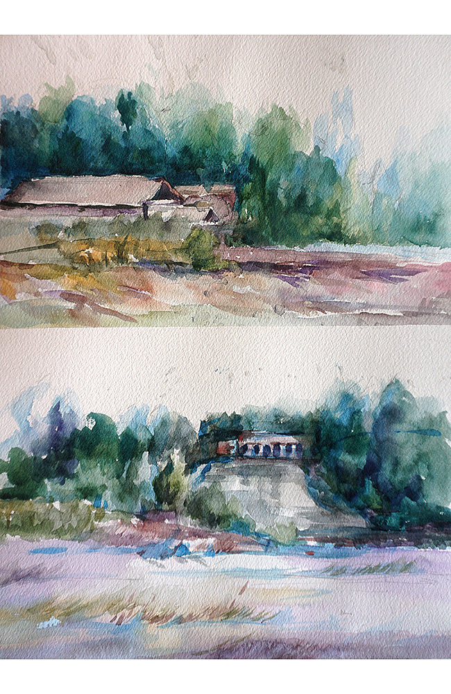 水彩写生—大坝