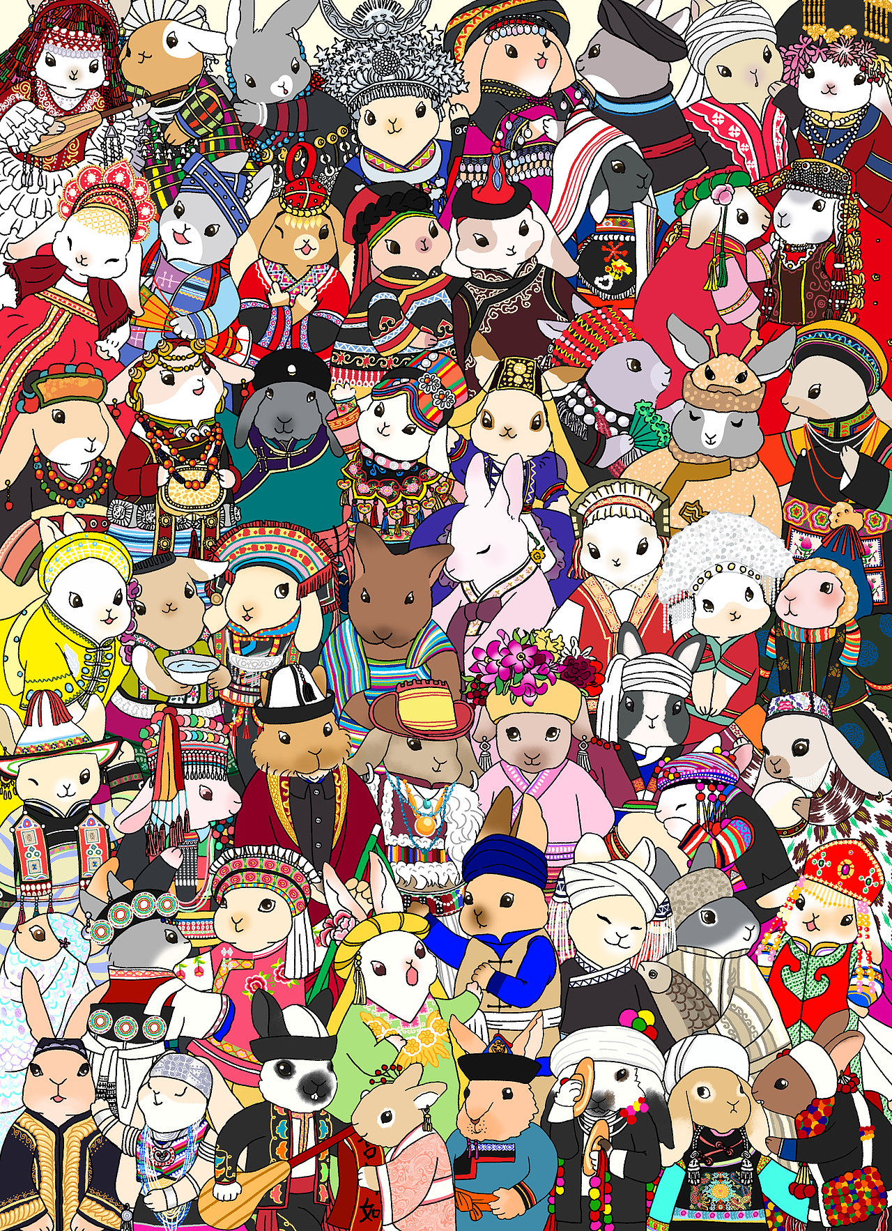 56只兔子56朵花（图ZMzE3ODkzMjA0） - 绘本 - 站酷设计师HoodedCrane原创素材 - 站酷ZCOOL