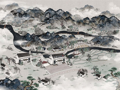 古风手绘地图设计园区地图定制