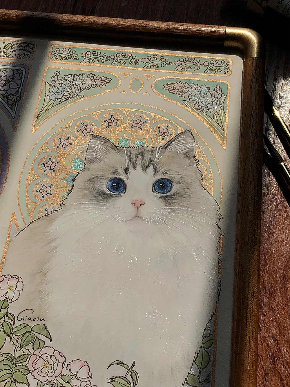 风信子、香豌豆、玫瑰，金渐层与布偶 20×25cm