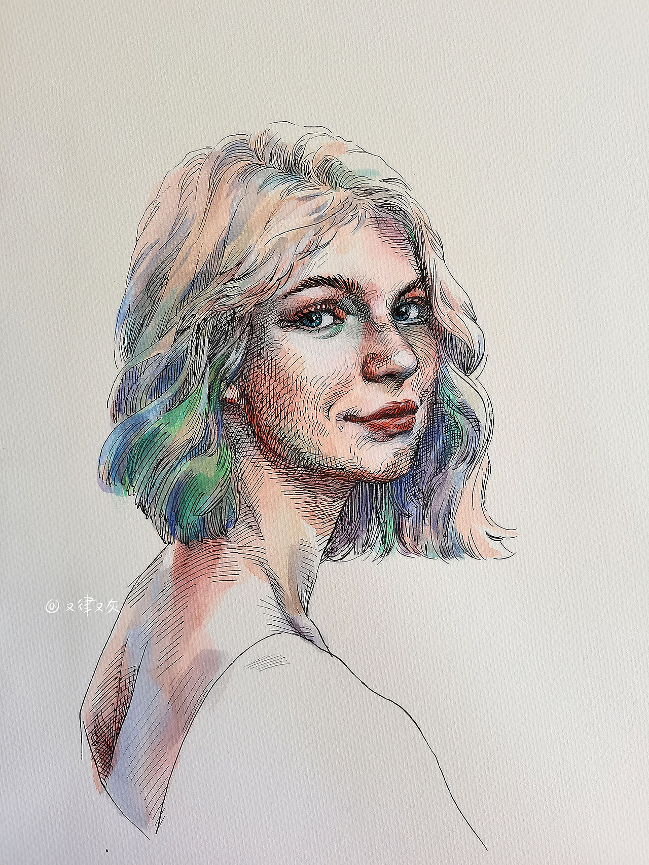 钢笔淡彩人像（图ZMjg2MjI3NTMy） - 艺术插画 - 站酷设计师又律又灰原创素材 - 站酷ZCOOL