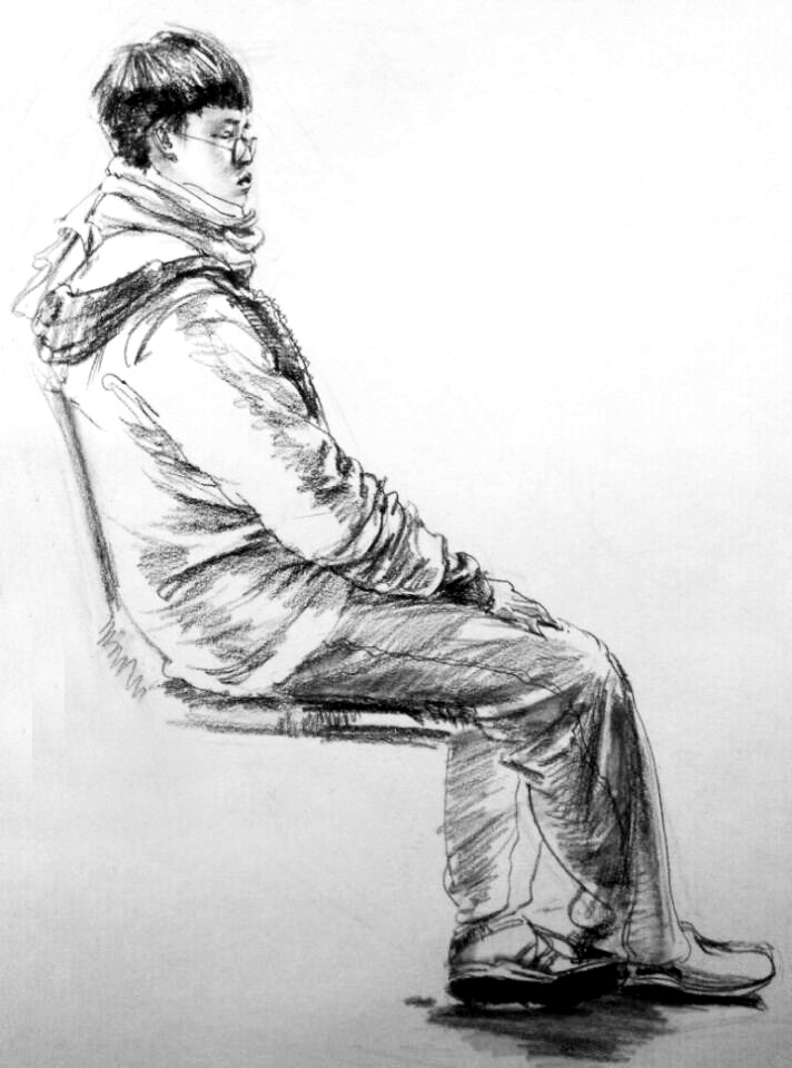 线面结合全身像人物速写——炭笔