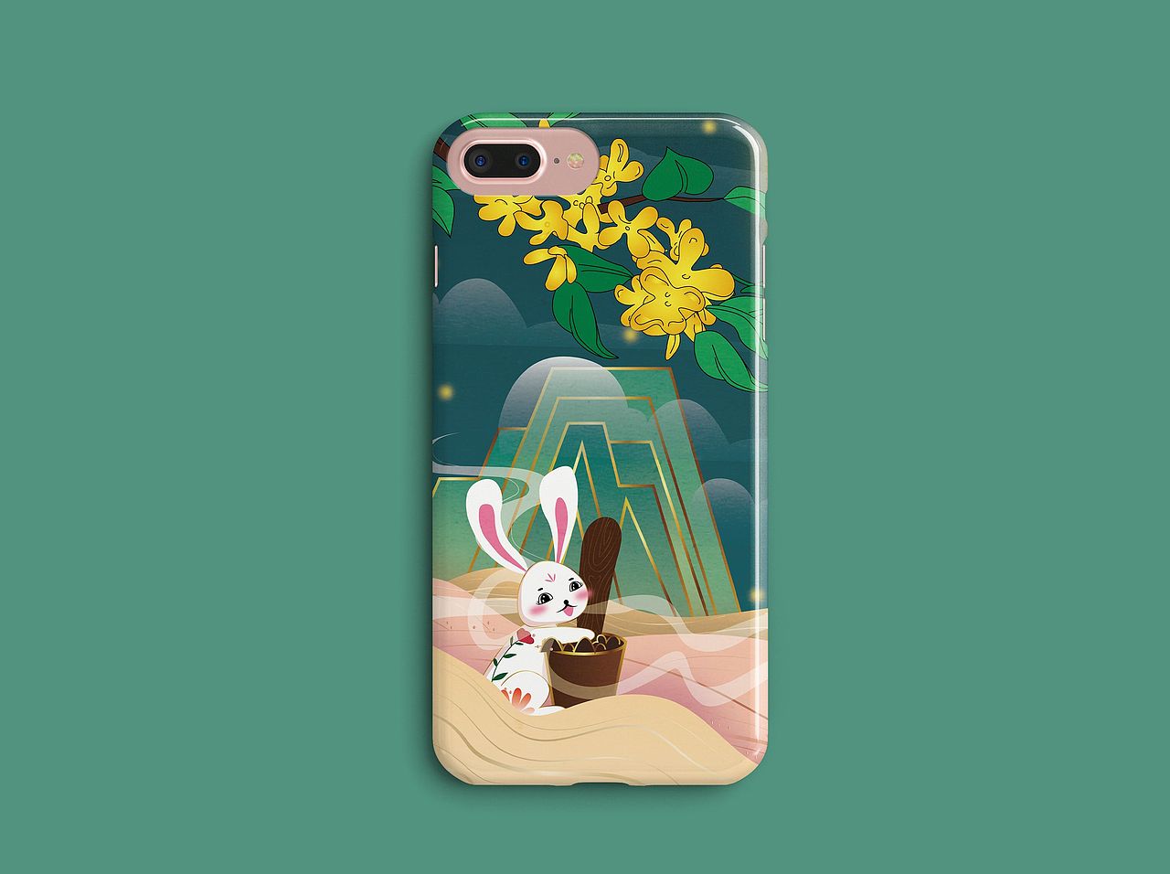 中秋佳节 玉兔捣药 ai插画 国潮国风