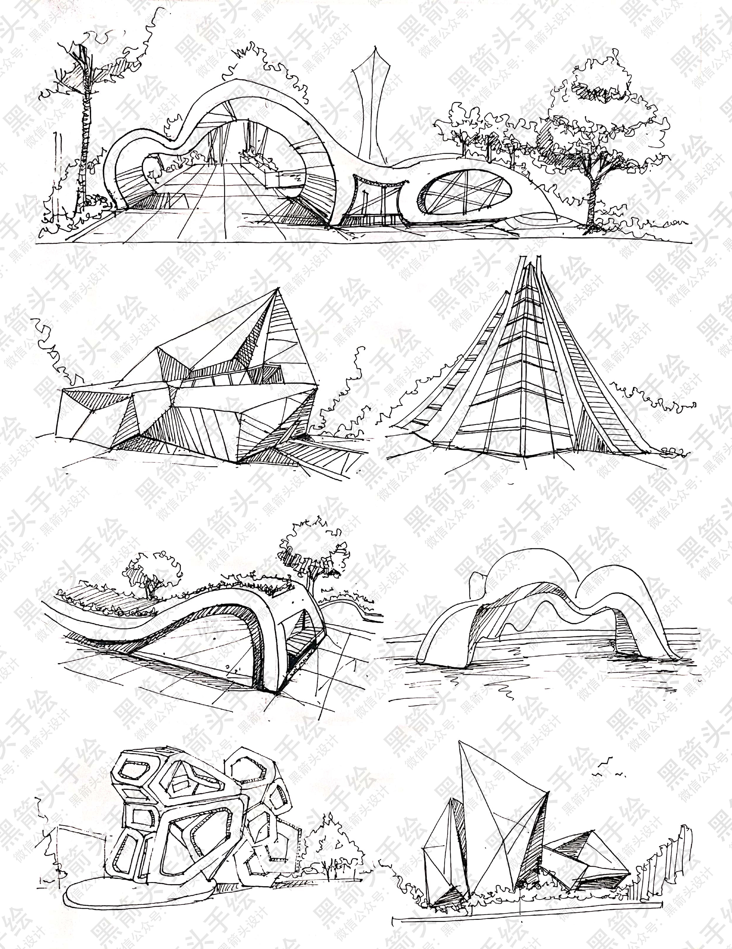 武汉黑箭头手绘·环境设计考研基础手绘作品分享