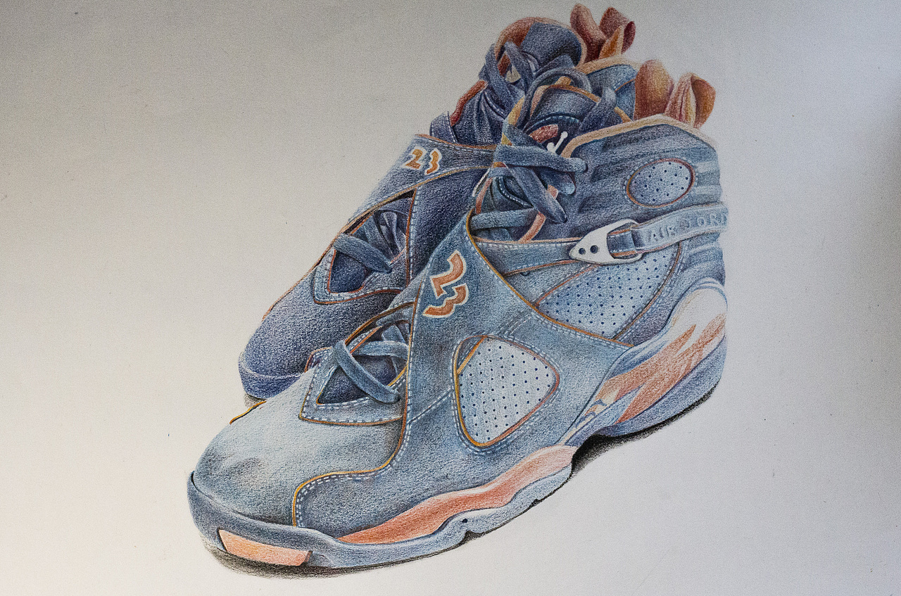 乔丹篮球鞋彩铅手绘
