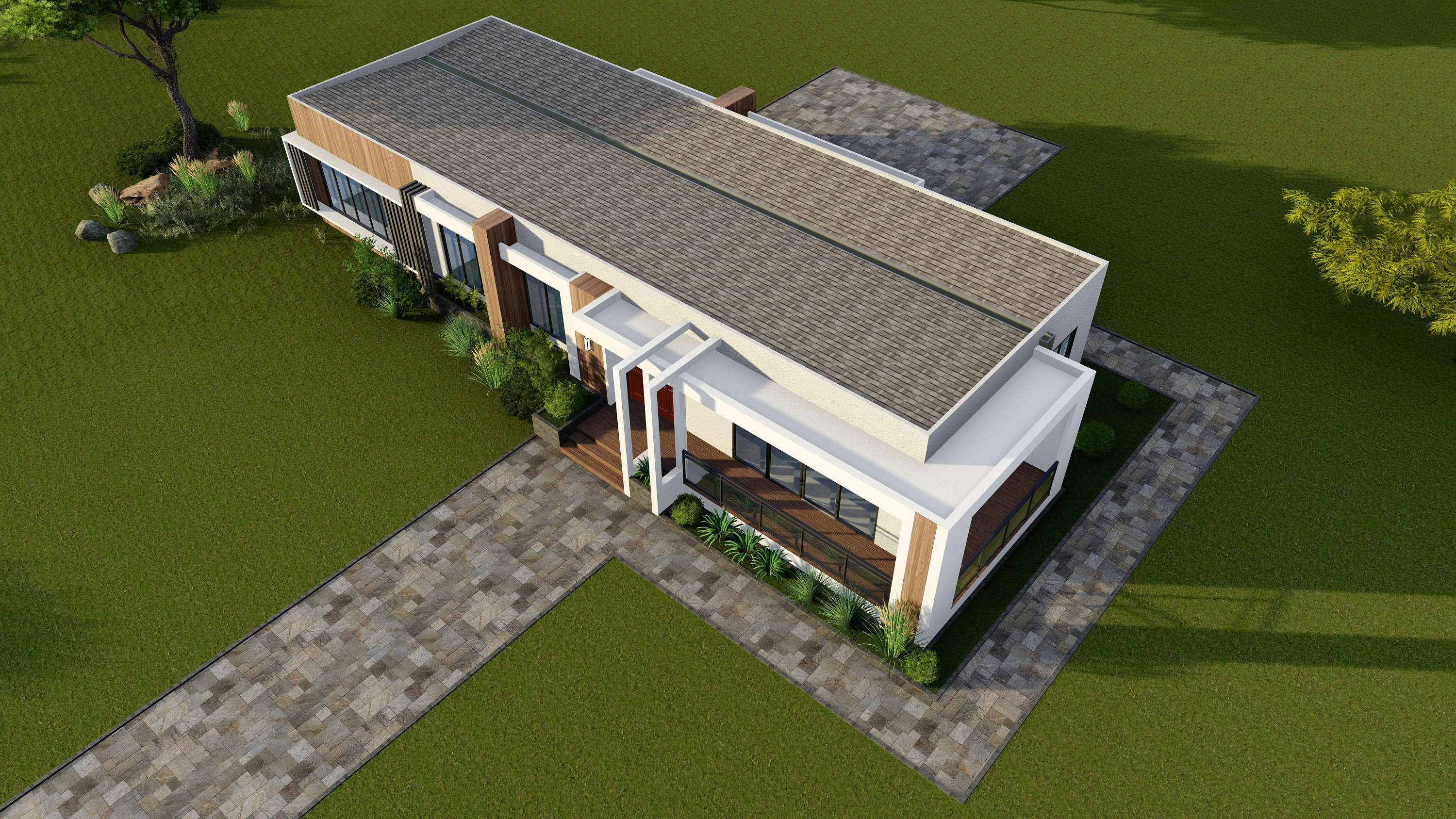 184平一层轻钢别墅设计(现代风格}