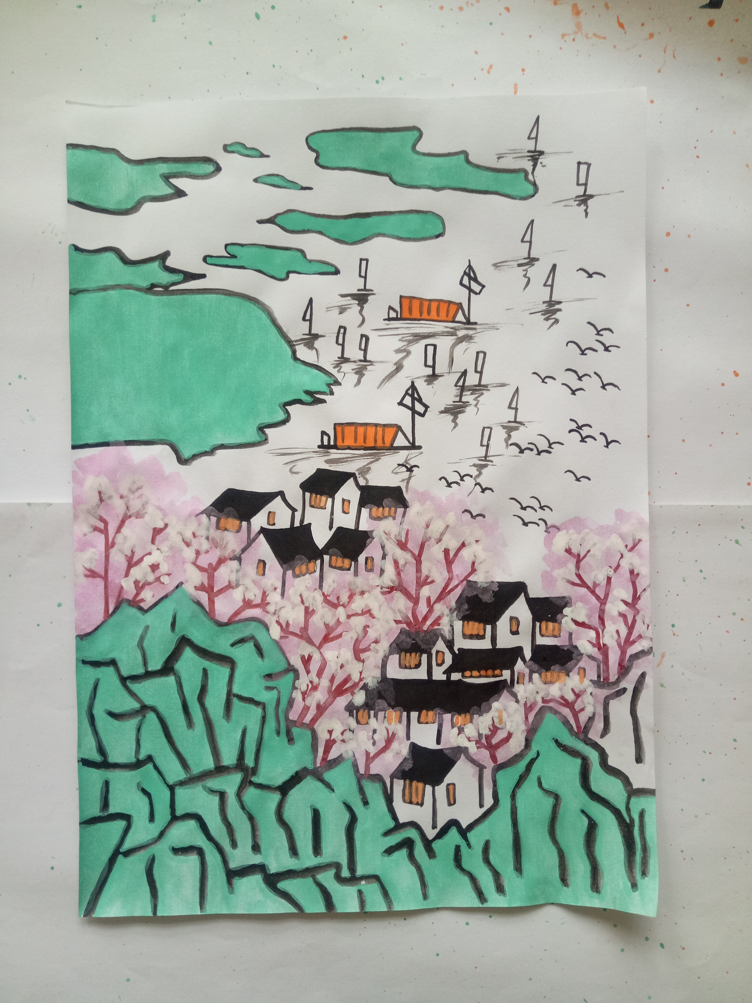 窑湾古镇绘画图片