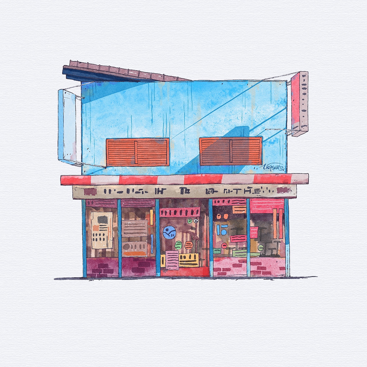 iPad 水彩练习-老店铺的日与夜