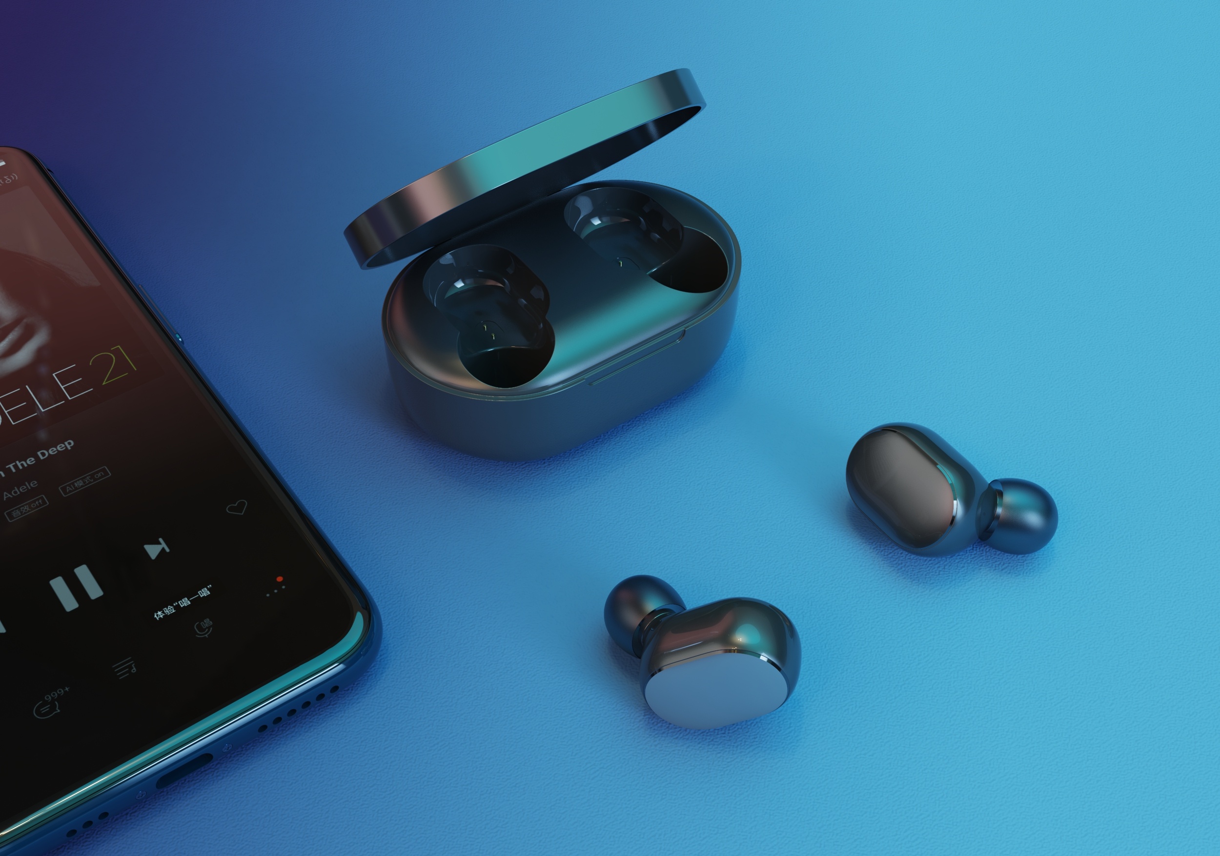 一组redmi airdots蓝牙耳机渲染图