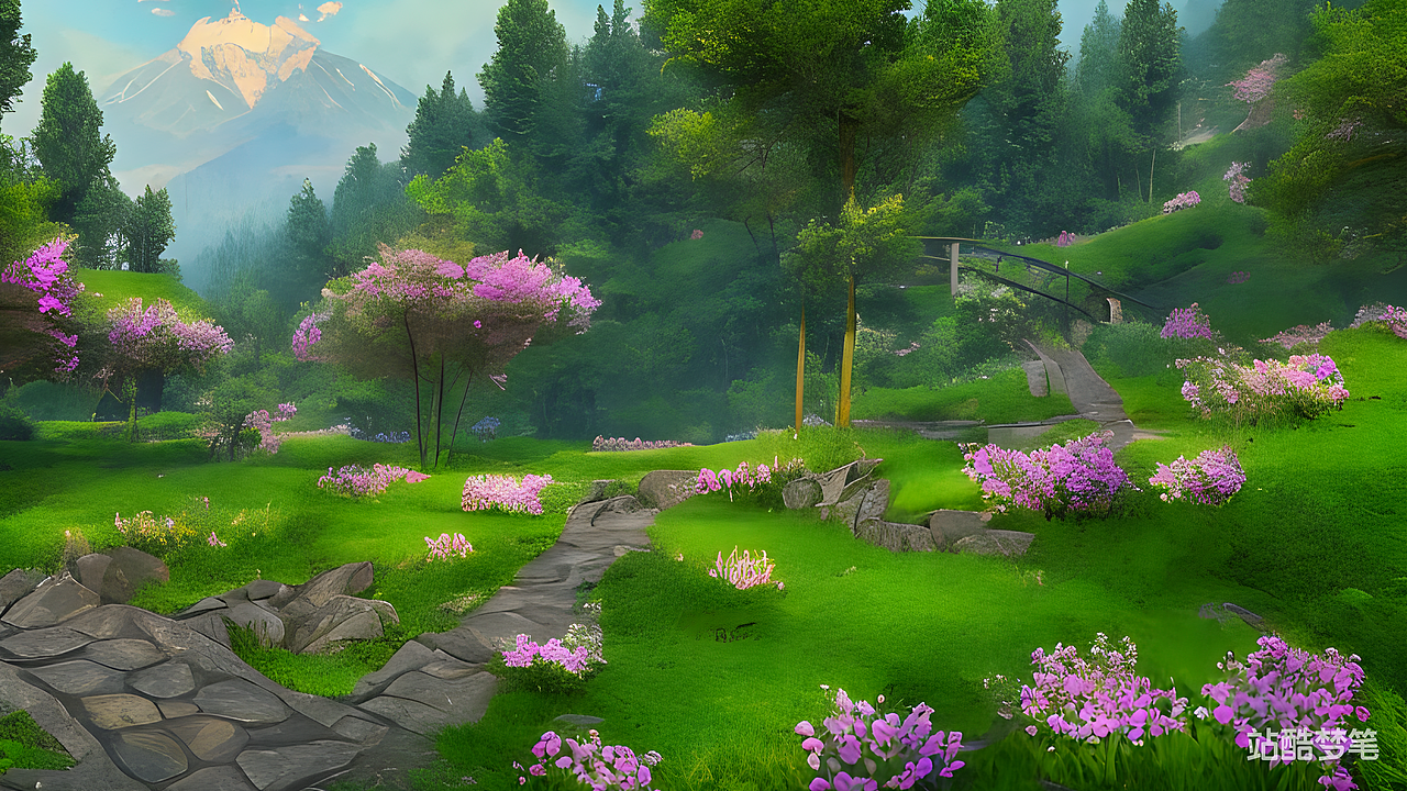 #站酷梦笔#这里是一片美丽的山谷，环绕着清新的植物香（图ZMzMyMDQ2OTY4） - AI作品 - 站酷设计师善良的獠牙原创素材 - 站酷ZCOOL