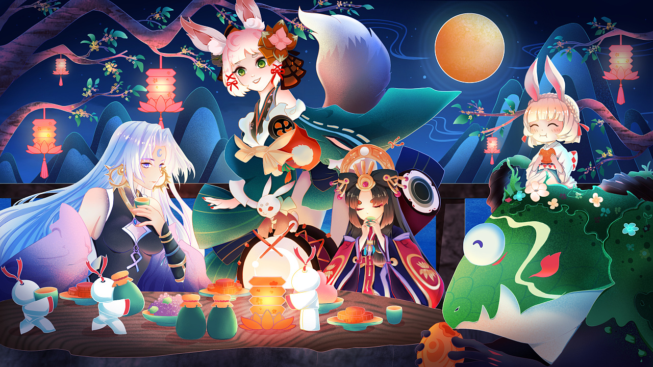 阴阳师同人中秋贺图|插画|商业插画|想要火焰的果酱 - 临摹作品