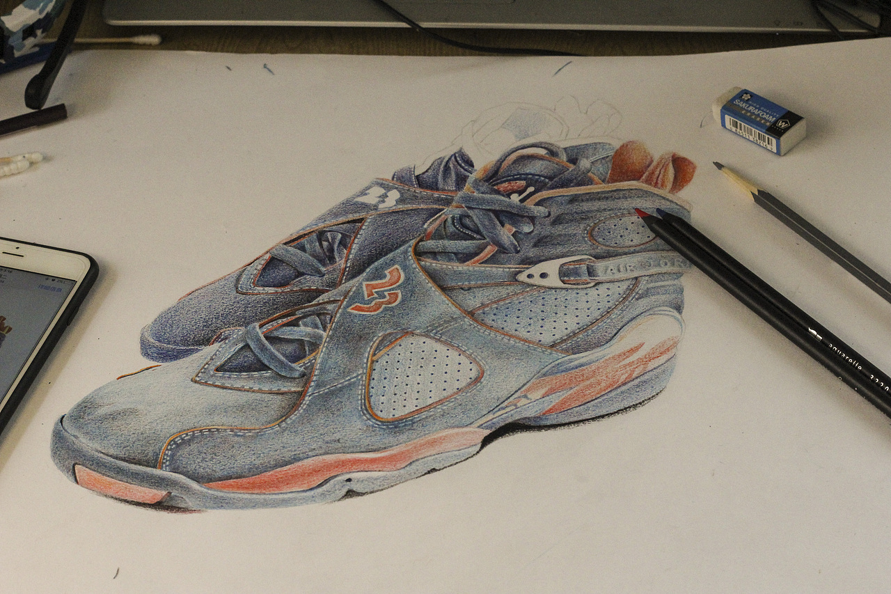乔丹篮球鞋彩铅手绘