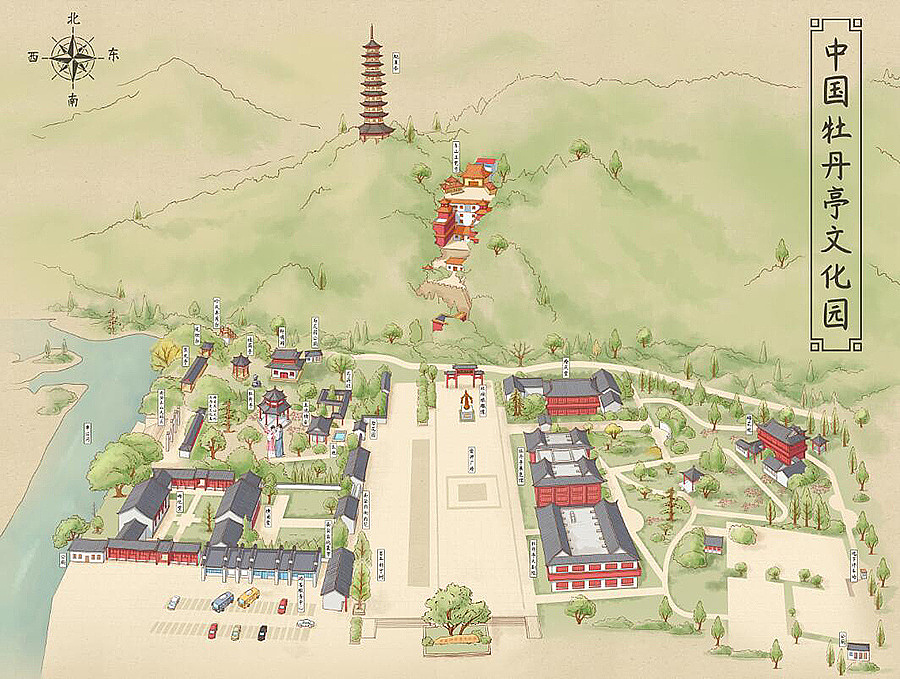 中国牡丹园景区手绘导览图—喵星岛文创出品