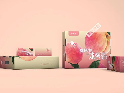 ｛原创｝水蜜桃水果包装礼盒包装袋手绘品牌设计原创