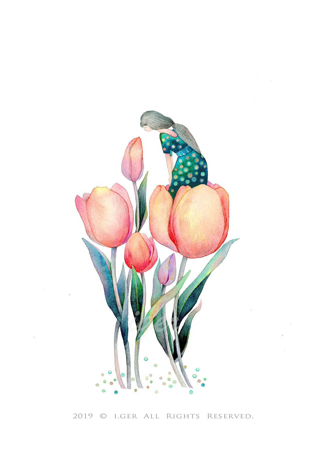 一组水彩治愈森系插画