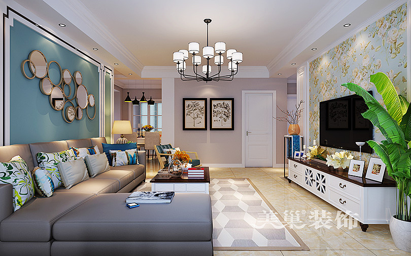 谦祥万和城140平三室两厅混搭风格装修样板间设计