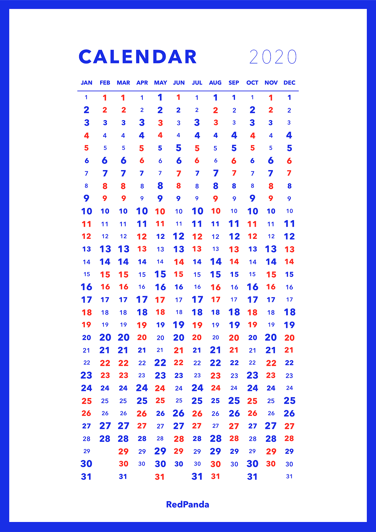 使用Pages制作2020年日历（图ZMTk2OTU1NTYw） - 书籍/画册 - 站酷设计师iRedPanda原创素材 - 站酷ZCOOL